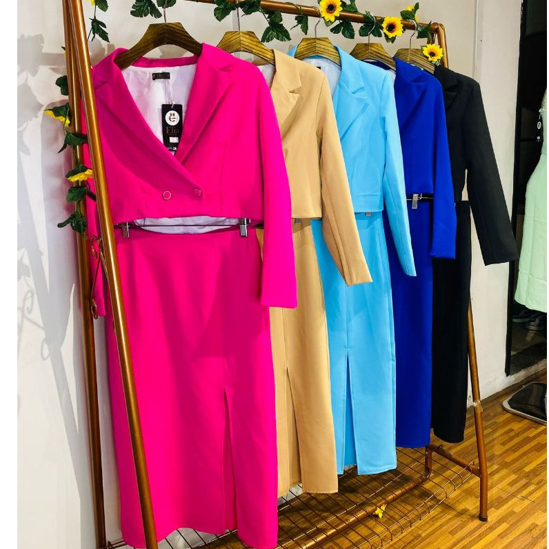 Conjunto Alfaiataria Feminino Saia Longa e Blazer Social Elegante Moda Evangélica Congresso Luxo