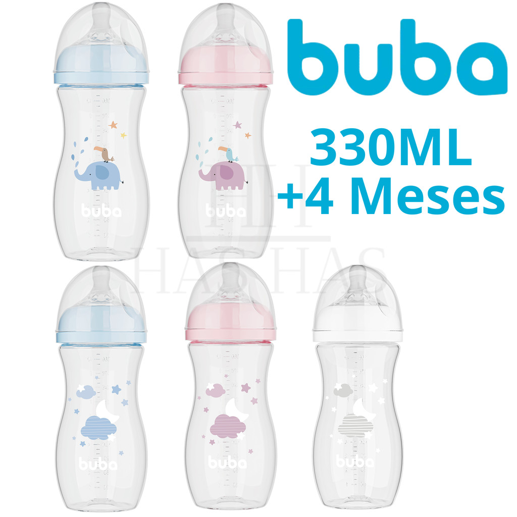 Mamadeira Anticolica +4 Meses Ultra Soft 330ml Buba Antivazamento Infantil Menino Menina Azul Rosa