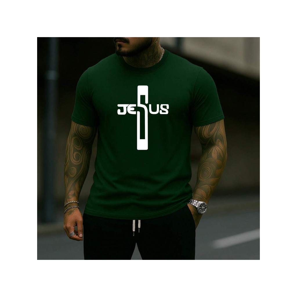 Camiseta Básica Masculina Cruz Jesus Gospel Algodão Premium Academia Igreja Eventos
