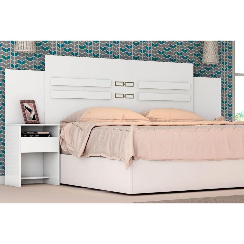 Cabeceira Cama Box Madeirado Branco Casal Triunfo 2 Mesas c/ 2 Gavetas Branco - Demóbile em Oferta na Shopee