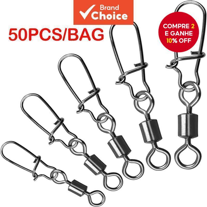 50 Peças Pinos De Conector De Pesca Com Rolamento Giratório 10LB-110LB Anéis De Aço Inoxidável De Alta Resistência