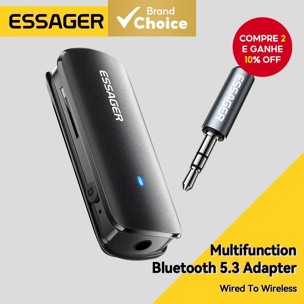 Adaptador Bluetooth 5.3 Essager Tipo-C com cabo de áudio 3,5 mm, slot para cartão TF e suporte a MP3/WAV. em Oferta na Shopee