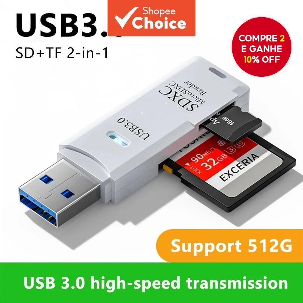 Novo Leitor de Cartão SD 2 em 1 Adaptador USB 3.0 para Cartão de Memória TF para PC Laptop Acessórios Inteligentes