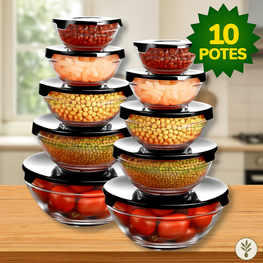 Kit Conjunto De Potes 10 Peças Vidro Resistente Organizadores De Cozinha Multiuso