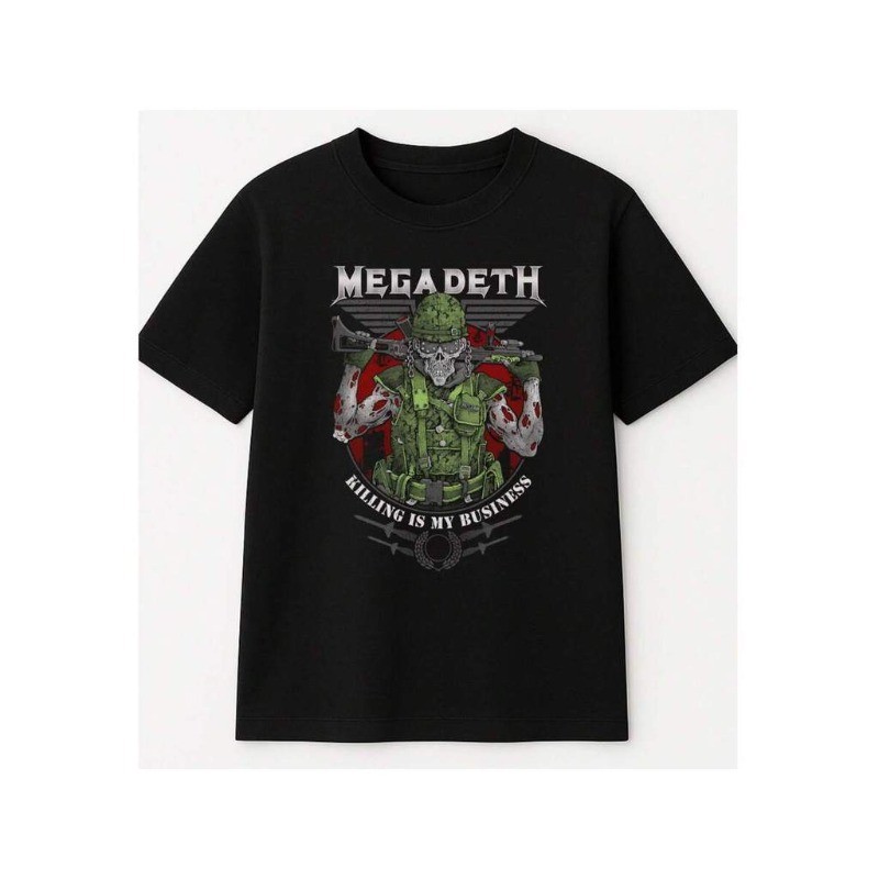 Camiseta Rock Preta Unissex 100% Algodão Megadeth Killing is my Business Lançamento