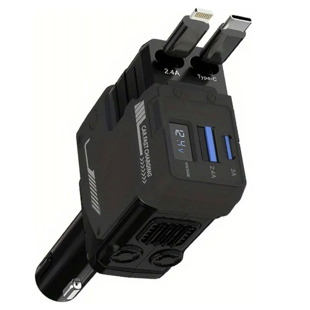 Carregador Veicular Retratil Turbo Carro Caminhao Carreta Tela Inteligente Carga Rapida Celular Tablet Smartphone