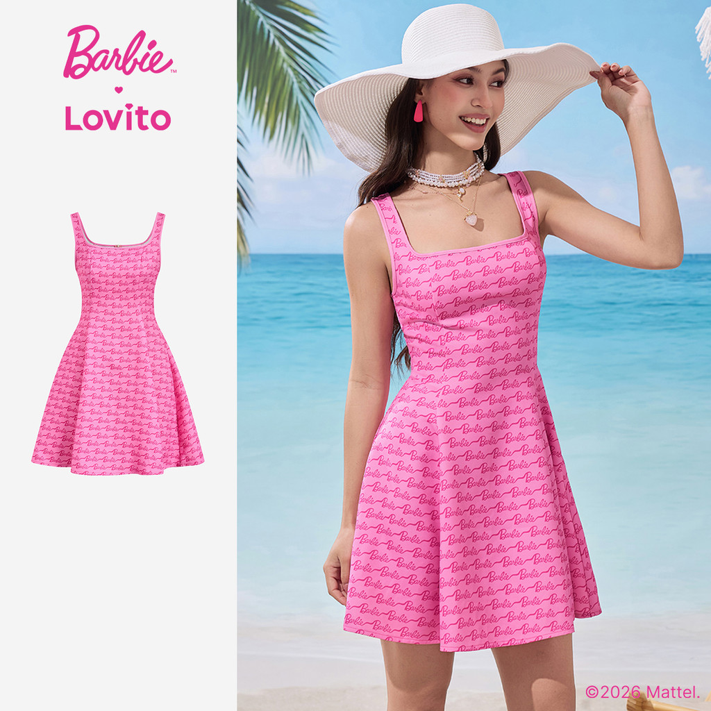Barbie™ X Lovito Vestido Casual com Acabamento Contraste Vestido Primavera/verão para Mulheres LB1AD019 em Oferta na Shopee