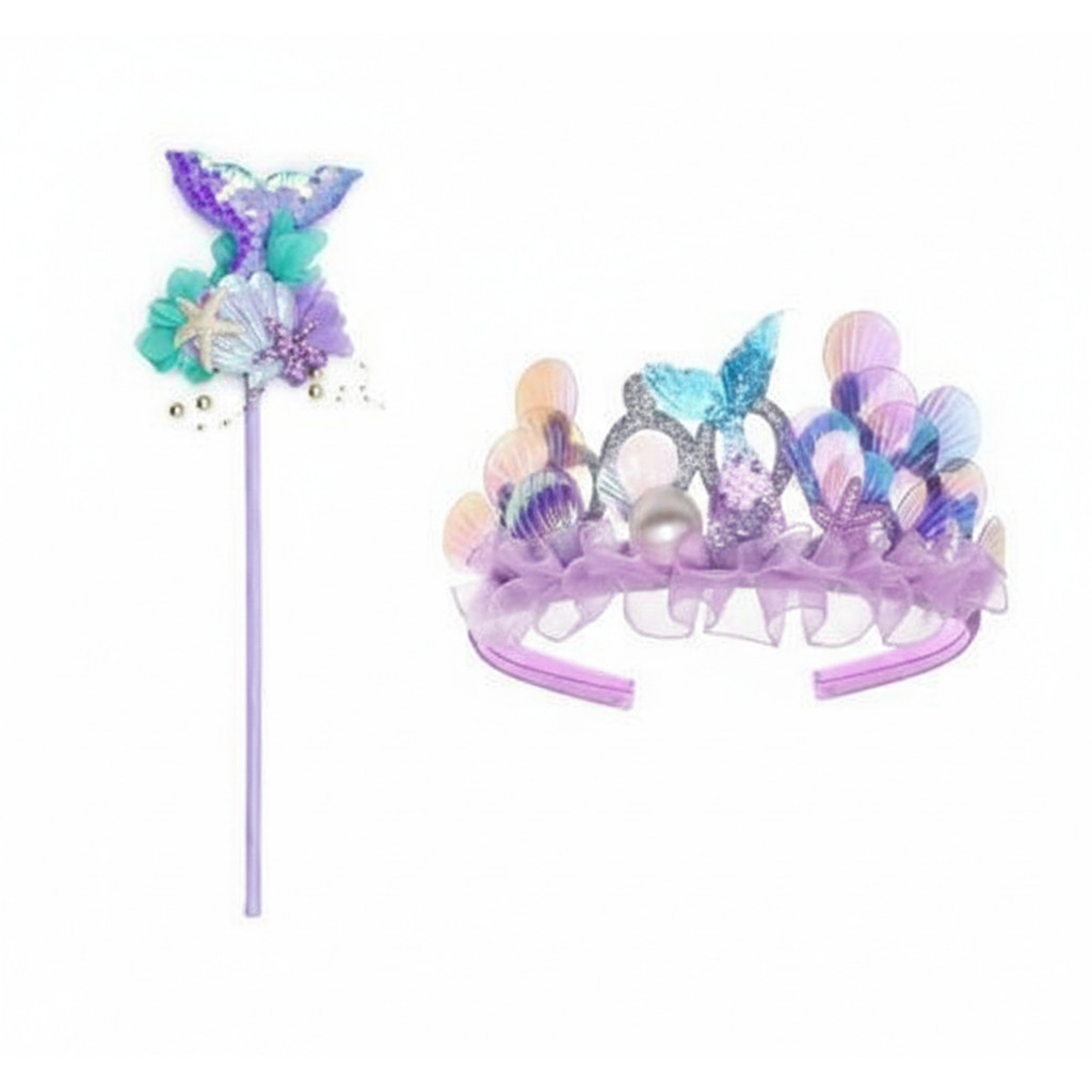 Kit Tiara Sereia Encantada com Varinha Infantil em Oferta na Shopee