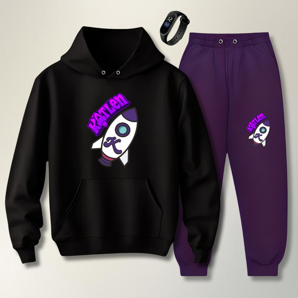 Conjunto moletom agasalho capuz e calça + relógio Katlen infantil juvenil 6-16 Emilly Vick Os Rosa