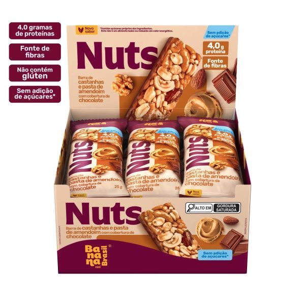 Barra Nuts De Castanha  Pasta De Amendoim Cobert Chocolate 12Un De 25g em Oferta na Shopee