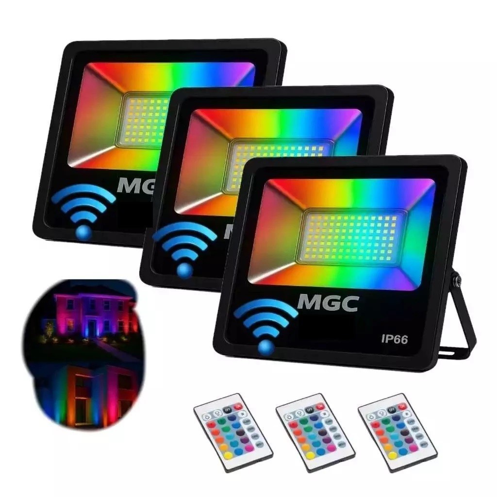 Refletor Led 200w Holofote A Prova Dágua RGB Carcaça Pt 110V/220V Com Controle Remoto Com Memoria