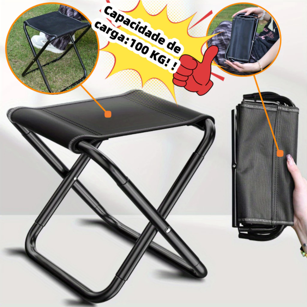 Banco Dobrável Reforçado Portátil Estrutura em Metal Compacto Resistente Profissional