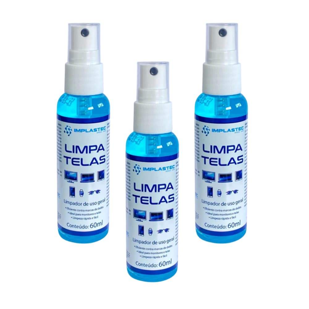 3 Limpadores De Tela Profissional Anti Marcas Implastec 60ml