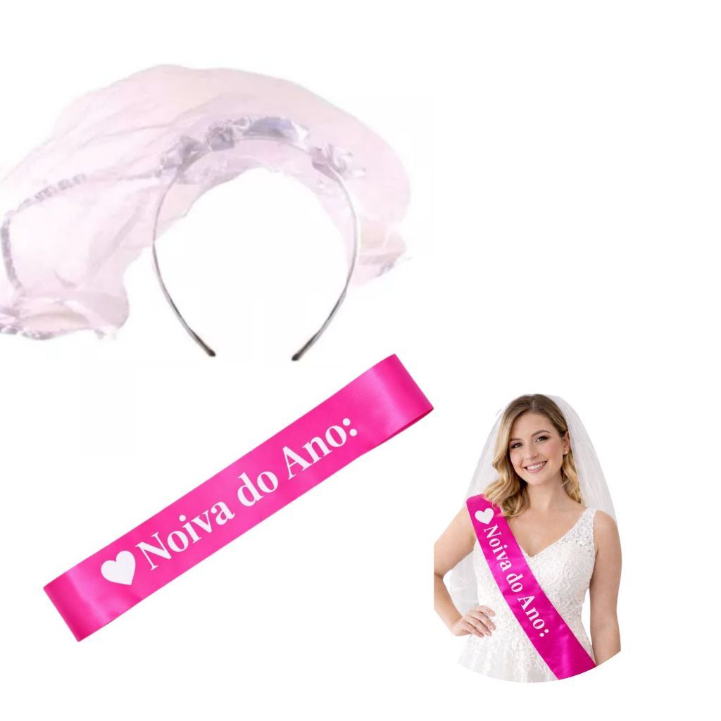 Faixa Noiva do Ano Pink + Tiara com Véu para Despedida de Solteira em Oferta na Shopee