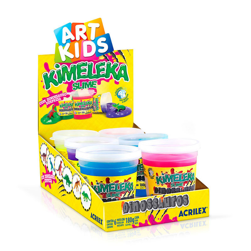 Kimeleka Slime Art Kids Dinossauro Surpresa 180g com 6 unidades Acrilex