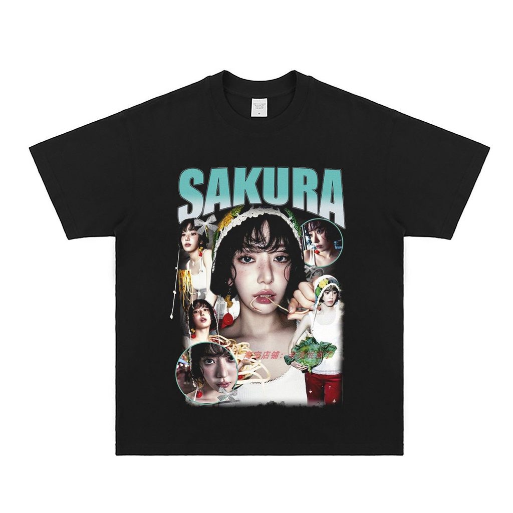 Music.Soul Camiseta Feminina Sakura Miyawaki KPOP Vintage Grunge Estampada Estilosa Confortável Streetwear