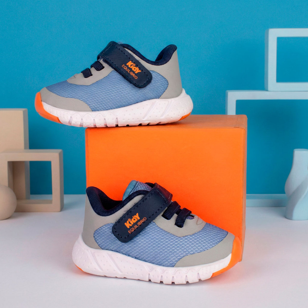 Tênis Infantil Menino Kidy Equilíbrio Cinza Azul Stone Primeiros Passos Antiderrapante Confortável em Oferta na Shopee