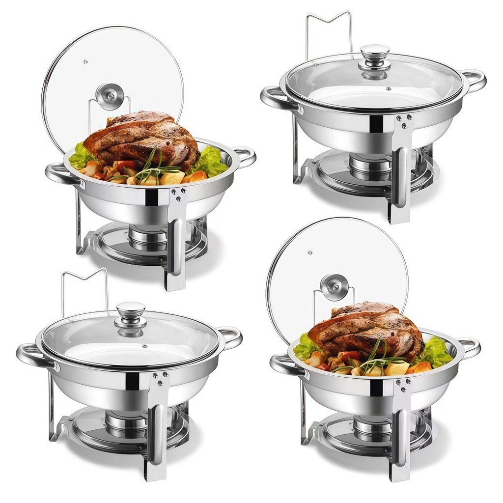 Rechaud Inox 8L Redondo | c/ Tampa de Vidro p/ Comida Quente Perfeito p/ Buffet, Festas e Churrascos em Oferta na Shopee