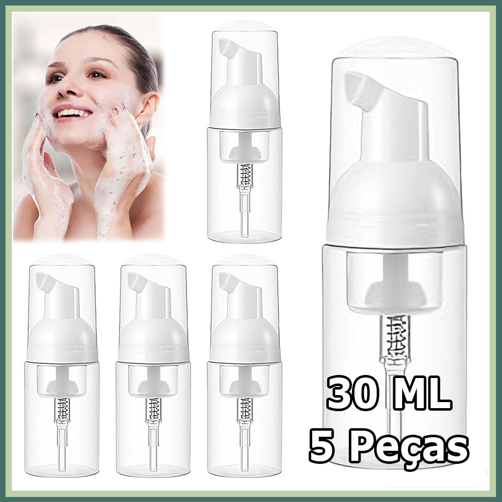 5x Frasco com bomba espuma frasco plástico vazio frasco portátil com espuma desinfetante para as mãos recarregável 30ml