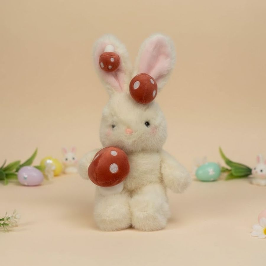 Coelho de Pelúcia Branco Segurando Cogumelo - 38x19x11cm - 1 unidade - Rizzo em Oferta na Shopee