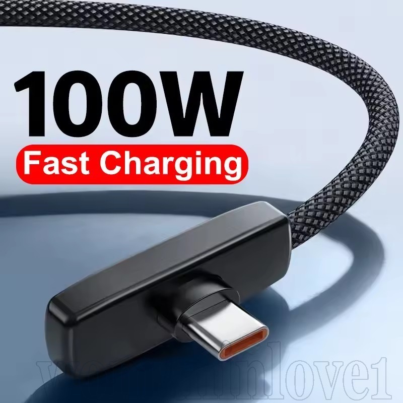 Cabo De Carregamento Rápido 100W 6A USB Para Tipo C-90 ° Dados Trançado De Cotovelo-Do Carregador Smartphones E Laptops