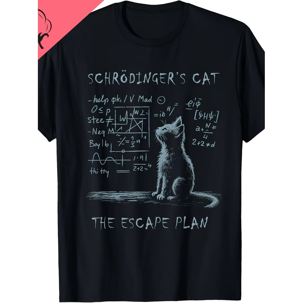 Camiseta Masculina Funny Schrödingers Cat Quantum Mechanics Equation Science Humor Confortável Divertida Estilosa Casual