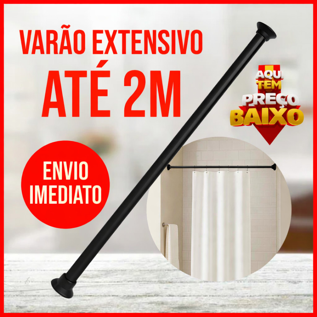 Varão Extensível Ajustável 60 a 90cm, 90 a 1,40 e 1,40 a 2m - Cortina Box e Cabides – Cores Variadas em Oferta na Shopee