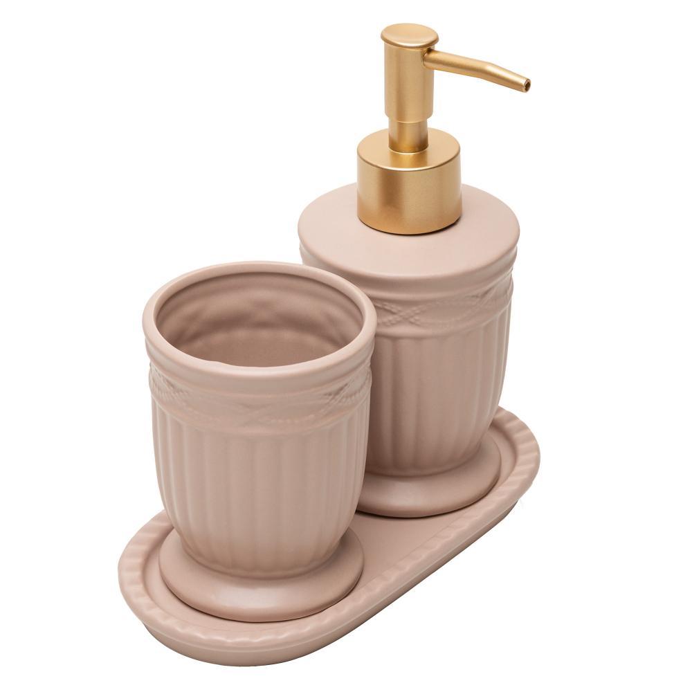 3 Peças para Banheiro Lyor Greece 200ml Bege Cerâmica — imagem 2 de 2