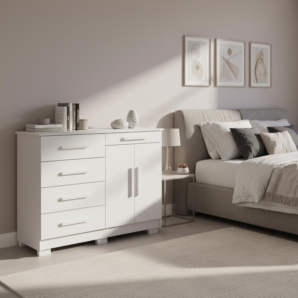 Cômoda 5 Gavetas com Sapateira 2 Portas Branco
