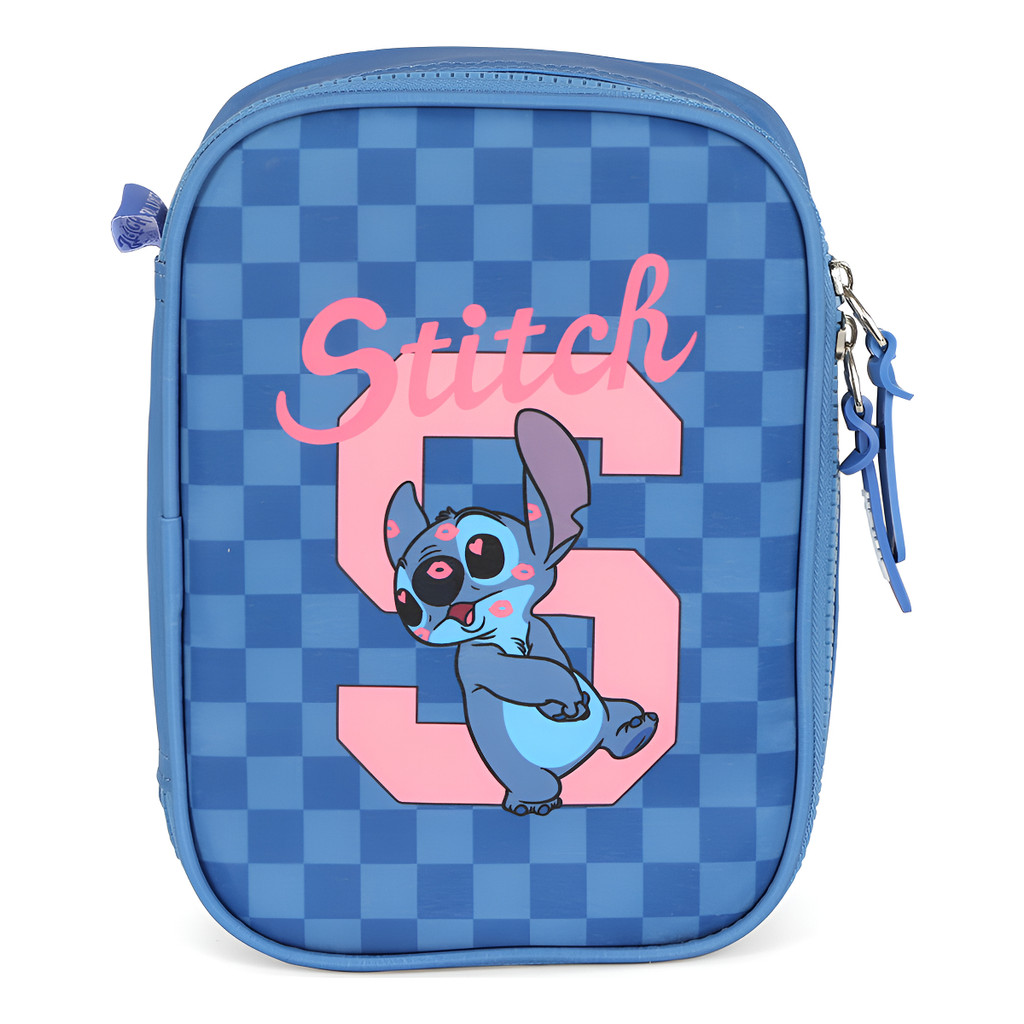 Estojo Box Escolar Stitch Azul Luxcel 100 Pens Azul Original