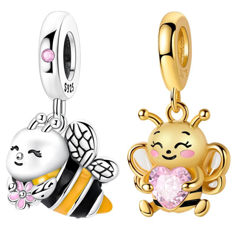 Encantos Berloque Venda Quente 925 Prata Ouro Abelha Cabide Encantador Jóias Caber Original 925 Pulseira Colar Para Mulh