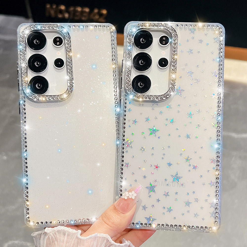 Luxo Bling Glitter Claro Caso De Telefone Para Samsung S24 FE S23 S25 S26 Ultra Plus A56 5g A55 A37 A57 A17 A07 A16 A26 