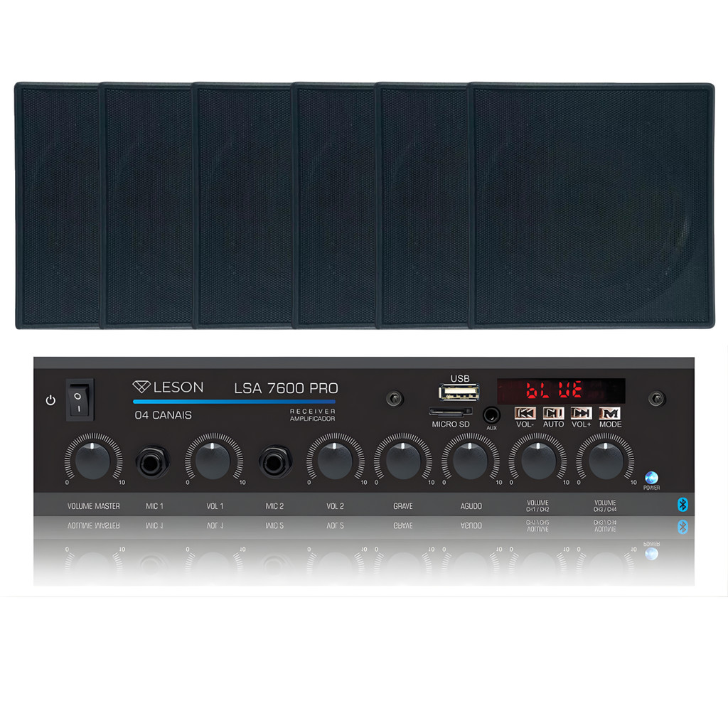 Kit Amplificador Leson Lsa7600 120w + 6 Arandelas Quadradas