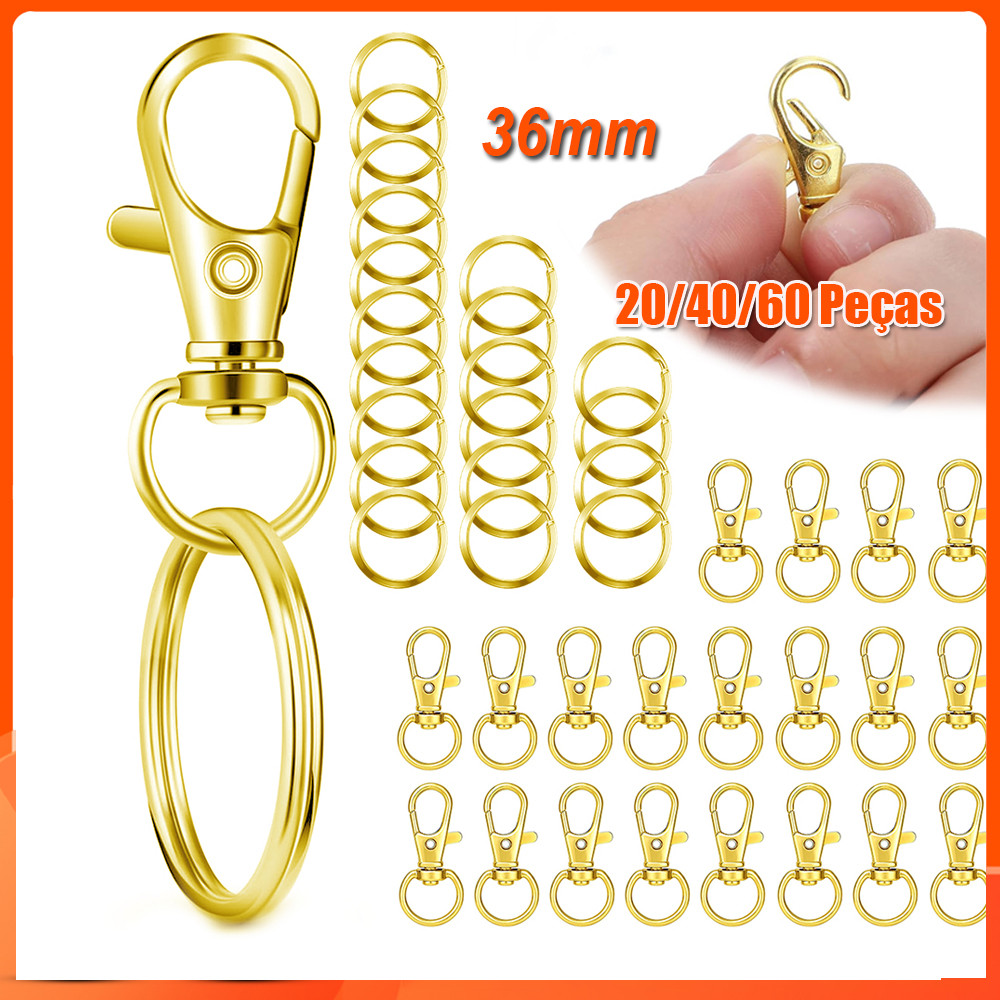 20-60pçs 36mm Argola para chaveiro de ganchos de chaveiro de faça você mesmo chaveiro joias acessórios de fivela Dourado