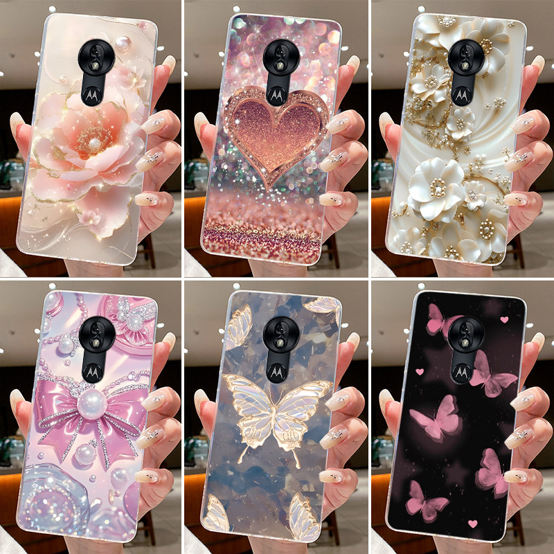Capa De Telefone Para Motorola Moto G7 Play/Power Borboleta Arco Protetora Transparente Macio Silicone TPU