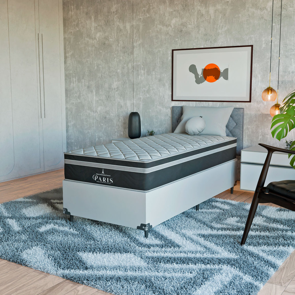 Cama Box Solteiro + Colchão Paris Molas Ensacadas Preto