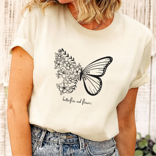 Camiseta Blusinha Feminina Estampada Butterfly Borboleta 100% Algodão TShirt Feminina
