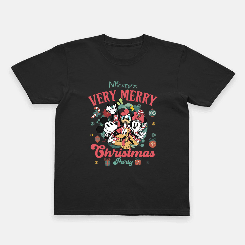 Camiseta Unissex Mickey's Very Merry Christmas Party Estampa Mickey, Minnie, Donald, Goofy, Pluto e Patches