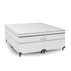 Cama Box Queen + Colchão Paris Molas Ensacadas - Couro Branco - e-Shop Casa