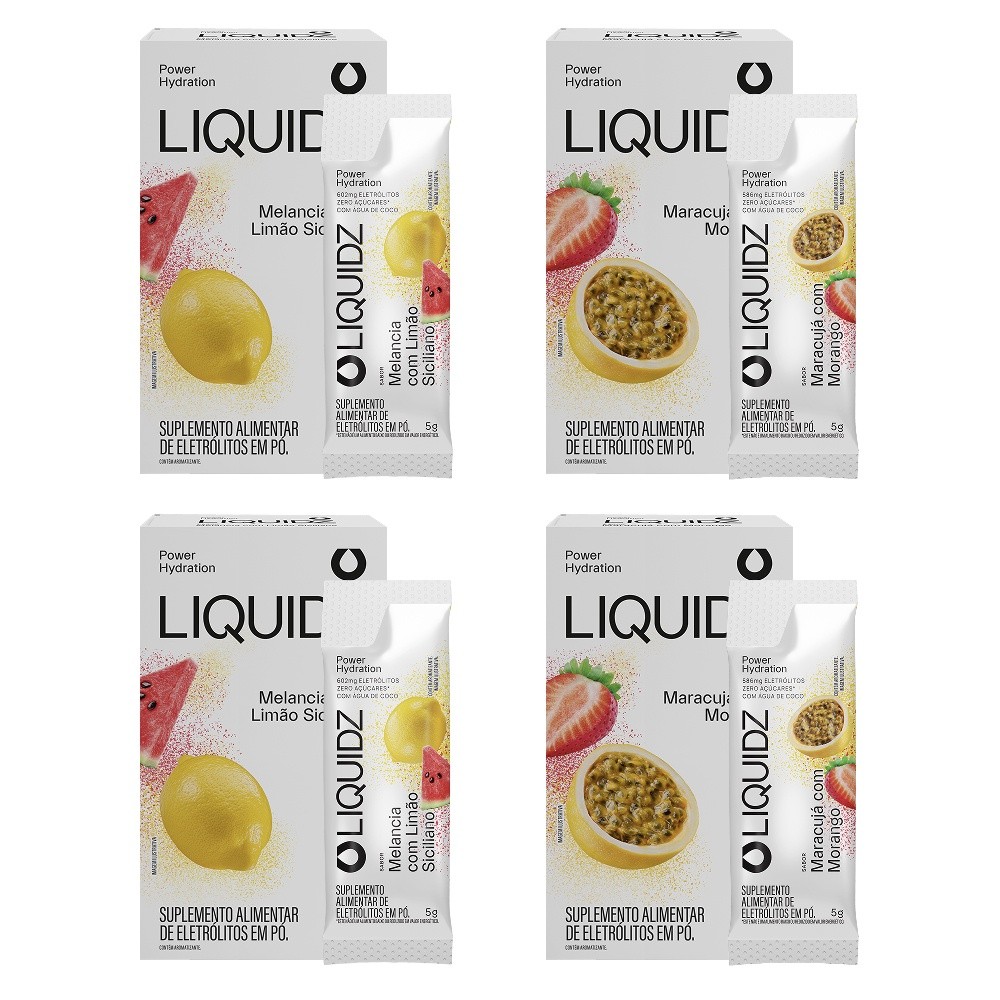 LIQUIDZ® - Eletrólitos Zero Açúcares - Limão Siciliano | Maracujá - Kit 4 Caixas