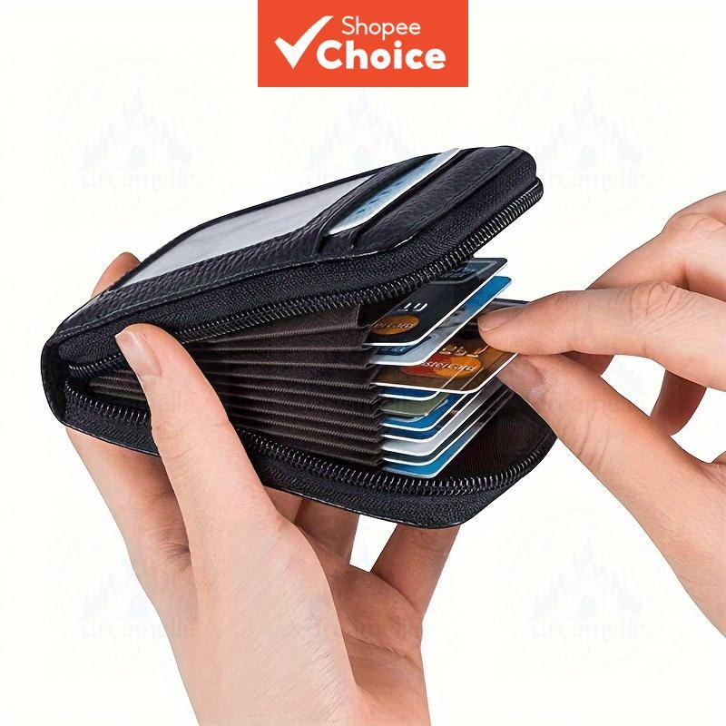 Carteira Casual De PU Com Porta-Cartões Para Homens Preta Multifuncional Slot Identificação E Bolso Zíper