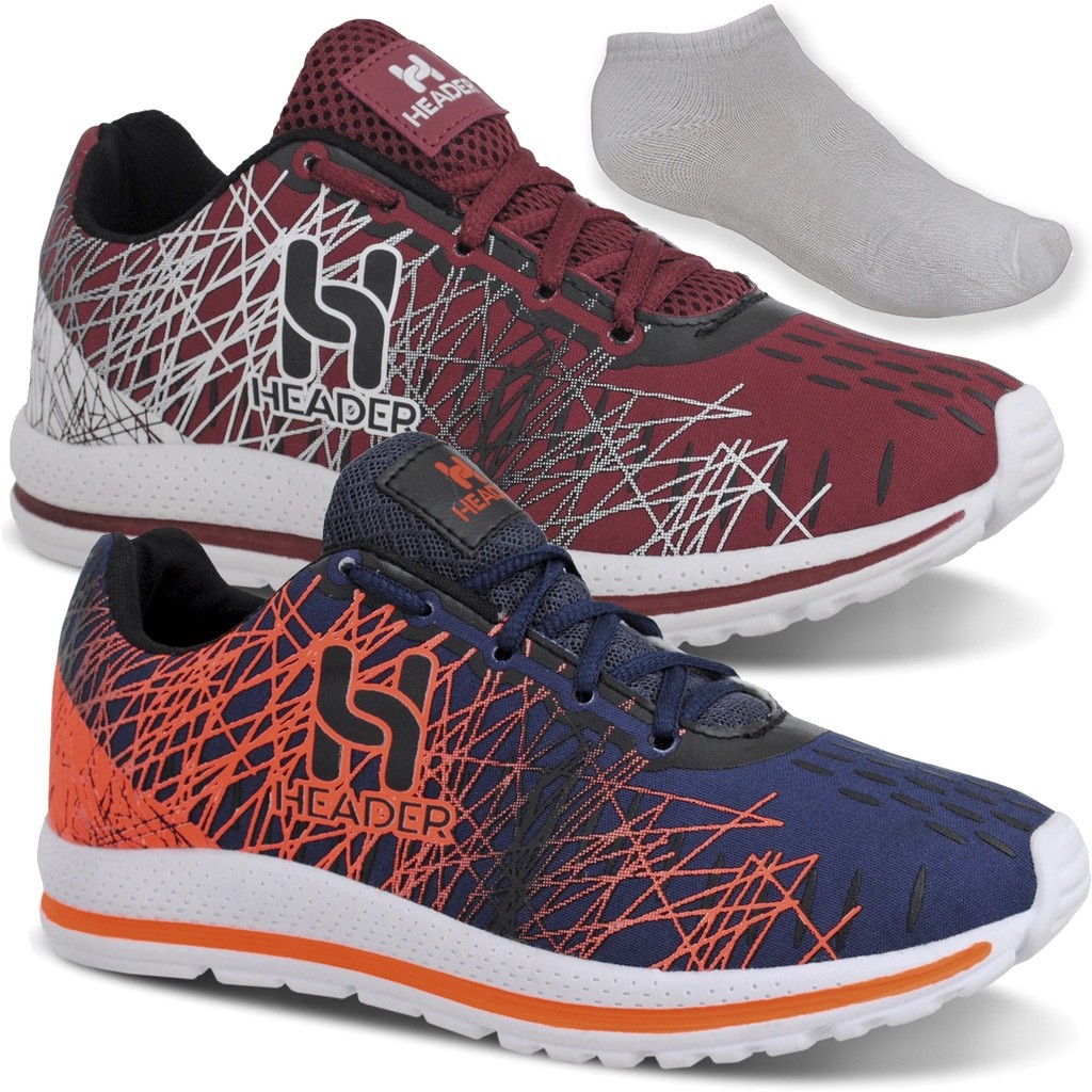 Kit 2 Tênis Masculino Header Spider Caminhada Academia Corrida Esporte + Meia