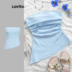 Lovito Casual Top Regata Assimétrica Ombro Frio Simples para Mulheres L120ED018