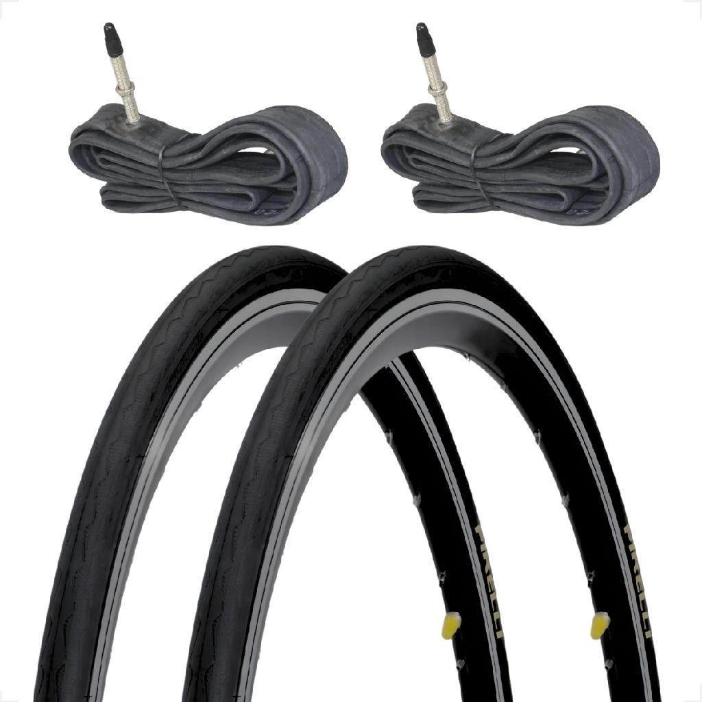 Par Pneu Bicicleta Speed Pirelli Tornado Alfa aro 700 X 25 Speed Road + Par Camara Bico fino 60mm