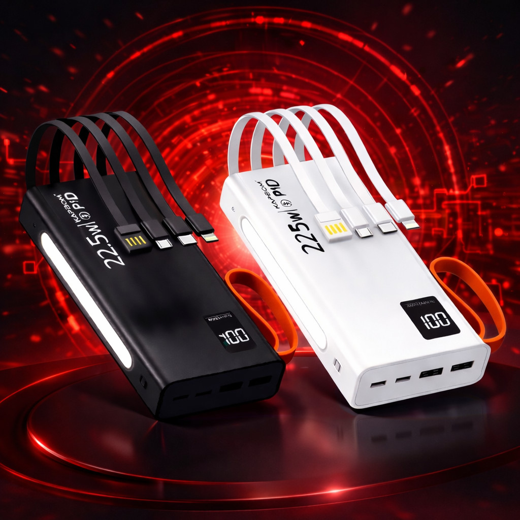 Power Bank Turbo 20000 Mah Com 4 Entradas 4 Cabos Integrados 1 Lanterna Carregador Portátil Bateria