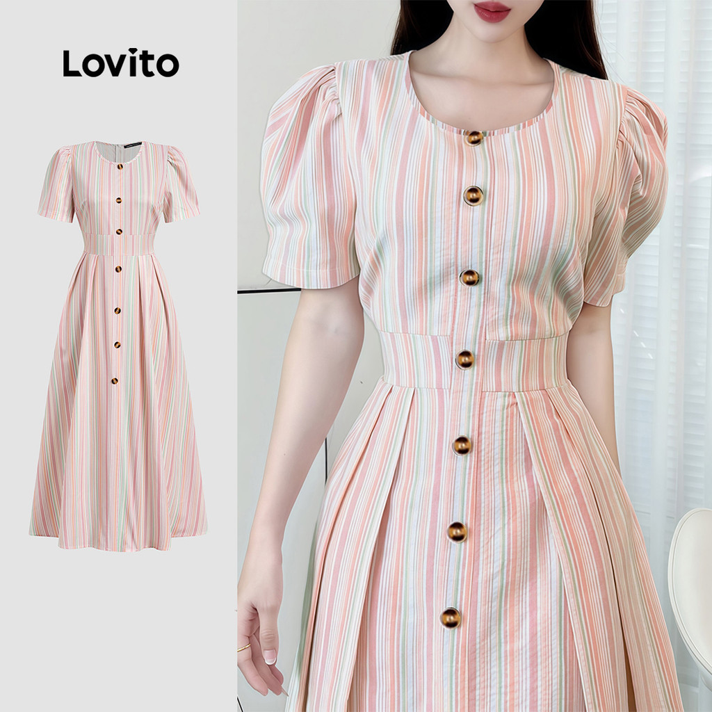 Lovito  Vestido Boho com Botão Primavera/verão Rosa para Mulheres L171ED566 em Oferta na Shopee
