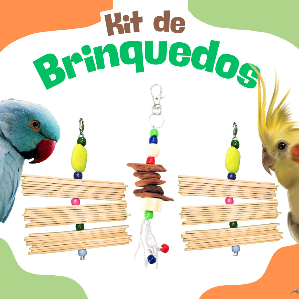 Brinquedo Kit Penduricalhos Calopsita, Agaporni, Periquito, Aves, Papagaio - kit de brinquedos para aves