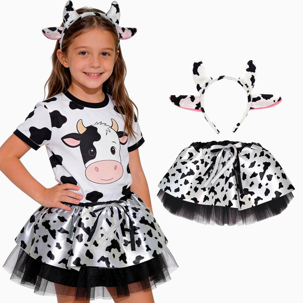 Fantasia de Vaca Infantil pra Menina Kit com Saia e Tiara Malhadinha em Oferta na Shopee