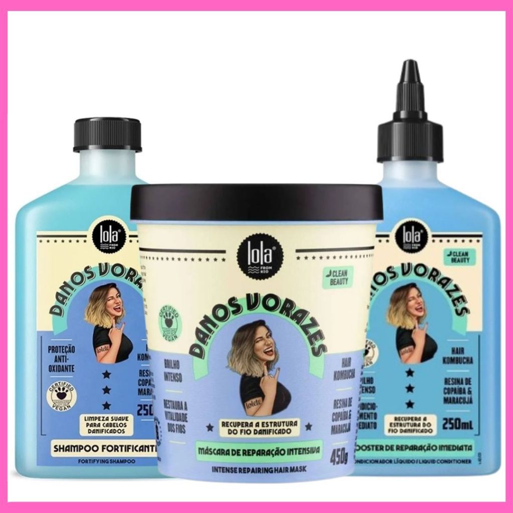 Kit Lola Cosmetics Danos Vorazes - Shampoo e Máscara de Reconstrução e Booster 250ml