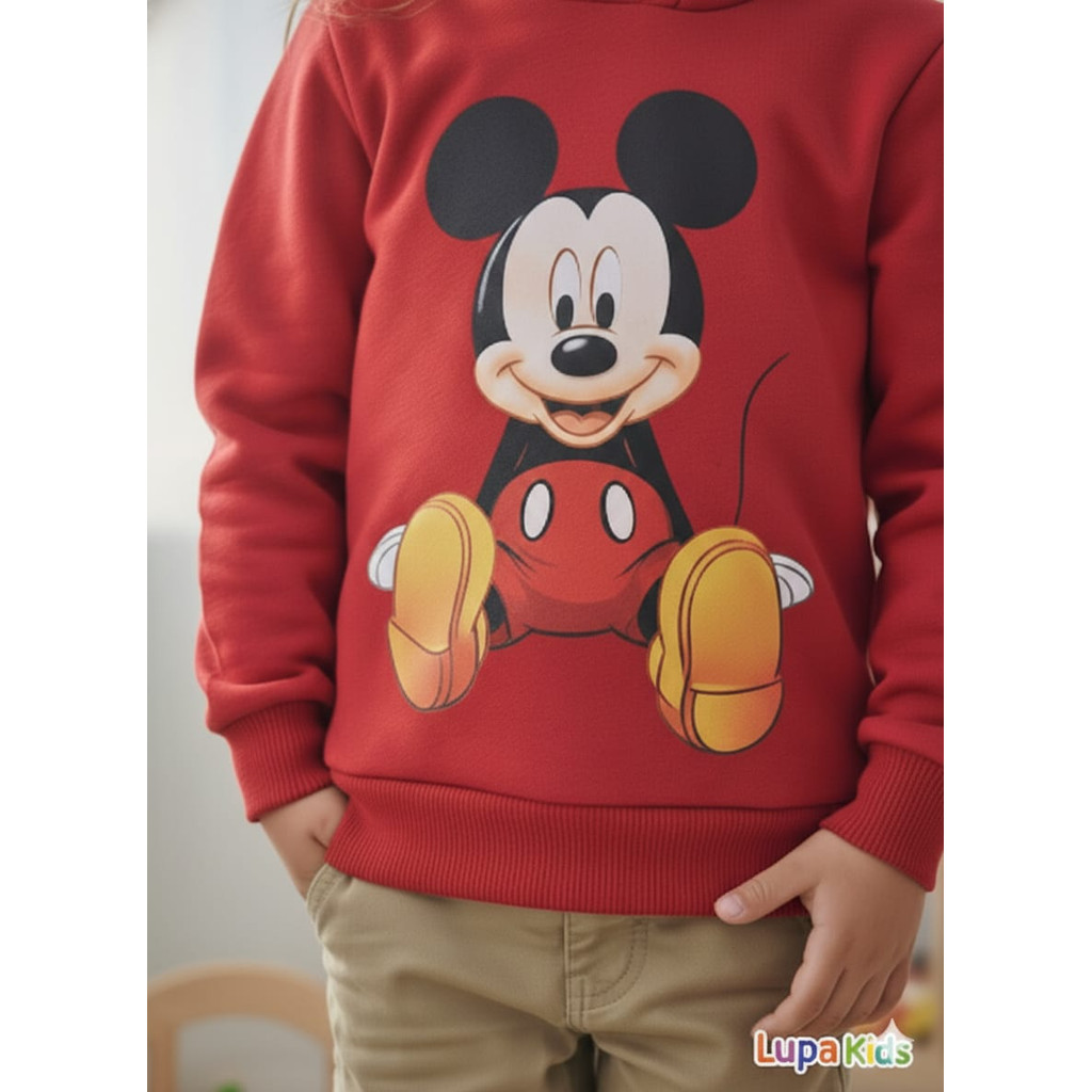 Moletom Mickey Hoodies - Blusa para infantil-Inverno-Outono Casaco com capuz bebê - Cor Vermelho